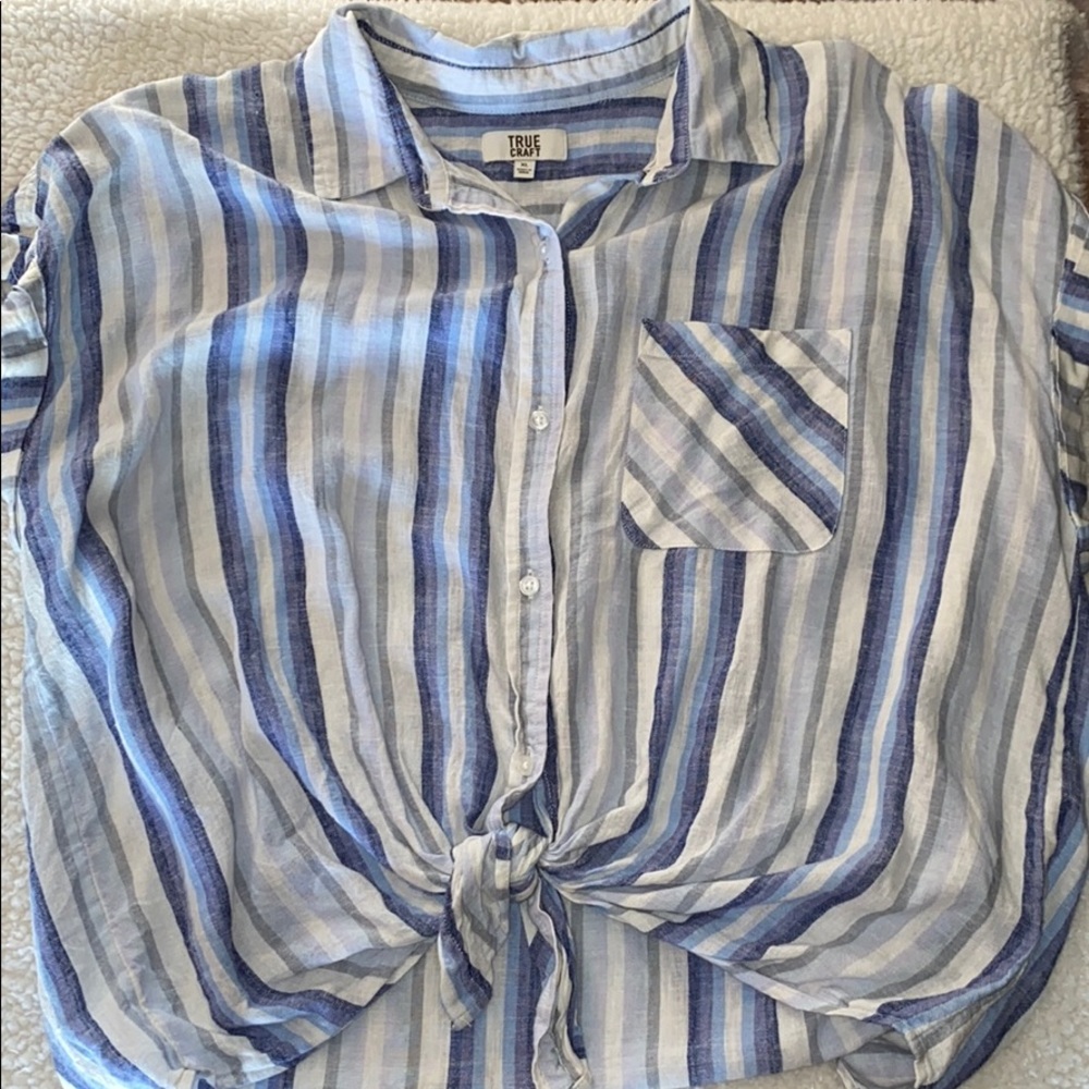 TRUE CRAFT Striped Blue Top EUC
